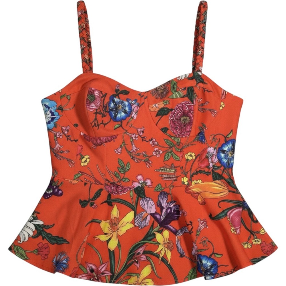 Mare Mare x Anthropologie Floral Bustier Top M Orange Peplum Smocked Boho NWT